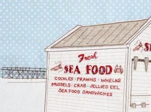 Oh I do like to be beside the sea series: seafood hut, A4 print