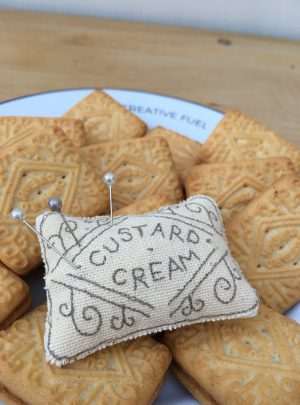 Custard Cream pin cushion