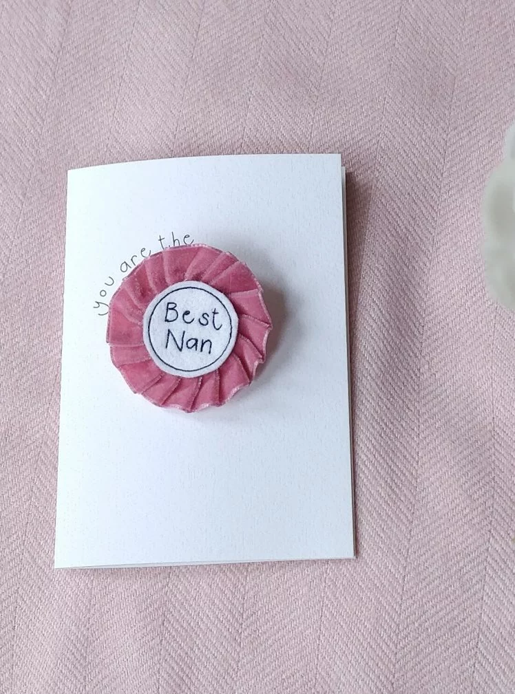best nan velvet rosette brooch card