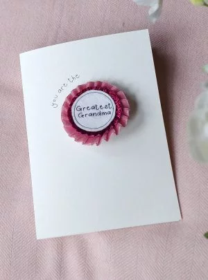 greatest grandma glitter velvet rosette brooch