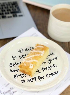 Don’t forget to stop for cake Porcelain plate – Gemma Wightman Ceramics collaboration