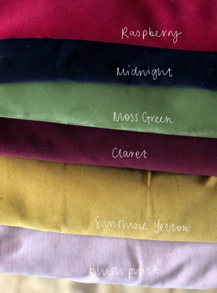 Velvet fabric colours