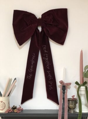 Velvet tree topper bow claret