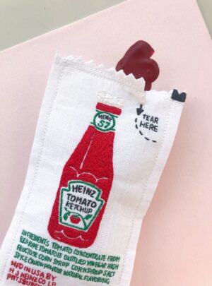 White Ketchup Sachet – original embroidered artwork