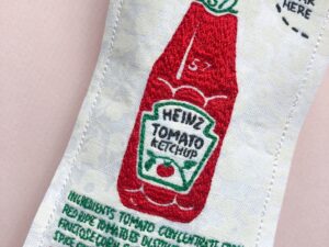 White Ketchup Sachet - Liberty fabric - original embroidered artwork