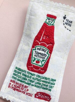 White Ketchup Sachet – Liberty fabric – original embroidered artwork