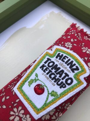 Red ketchup sachet – Liberty fabric – Original embroidered artwork