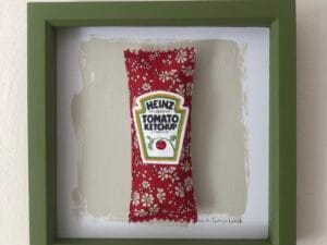 Red ketchup sachet - Liberty fabric - Original embroidered artwork