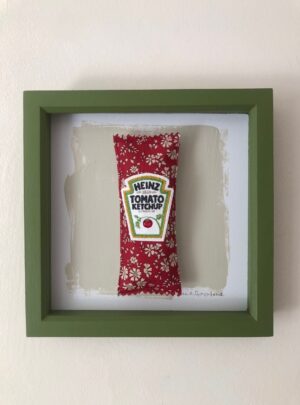 Red ketchup sachet – Liberty fabric – Original embroidered artwork
