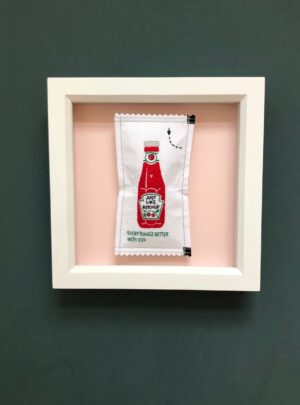 Everything’s better with you – just like ketchup, white. Original embroidered artwork