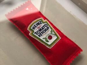 Red Ketchup Sachet - original embroidered artwork