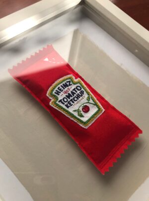 Red Ketchup Sachet – original embroidered artwork