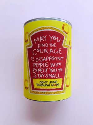 Don’t Jump Through Spaghetti Hoops – printed tin